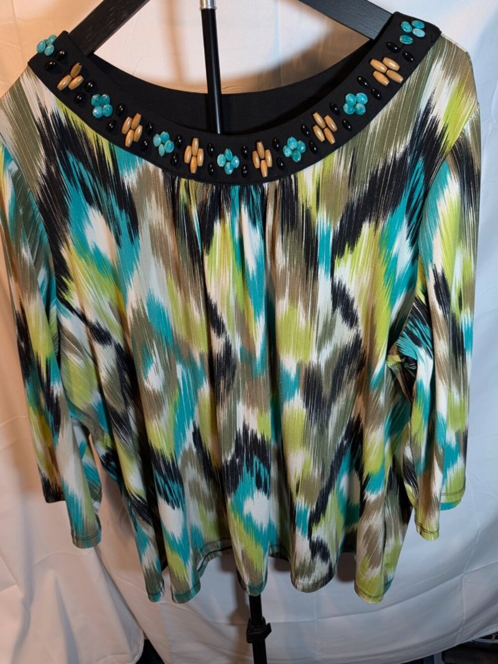 Ruby Rd. Woman Plus Size 2X Multicol 3/4 Sleeve Bead Embellished Neckline Tunic